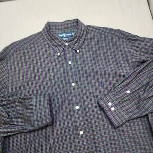 Ralph Lauren Yarmouth Green and Purple Button Up Shirt Sz 17 34/35